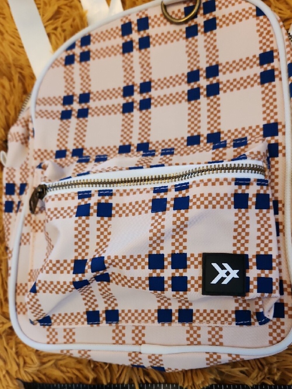 Thread Wallets Plaid Mini Backpack with Blue & Tan Check Pattern - Picture 3 of 7